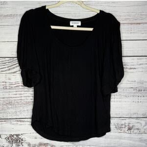 Evereve Black Ribbed Puff Sleeve Blouse Lg